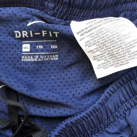 Nike Dri-Fit Mens Running Shorts W/Mesh Lining Navy White Stripes Drawstring - Picture 3 of 3